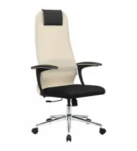 Кресло руководителя PREMIUM Ultimate EX-801 хром, плотная двойная сетка Х2, черное/бежевое